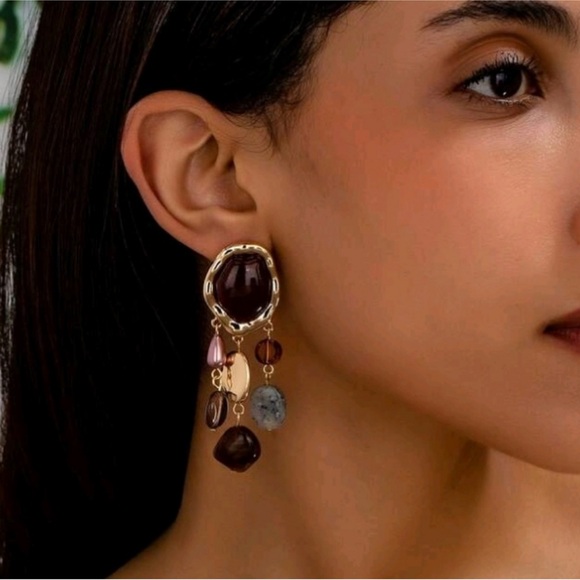 Zara Jewelry - NEW! ZARA Statement Gold  And Multi-color Stones Dangle Post Earrings